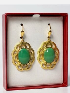 Alzi Algerian 24k Filigree Drop Earrings with Green Australian crystal handmade